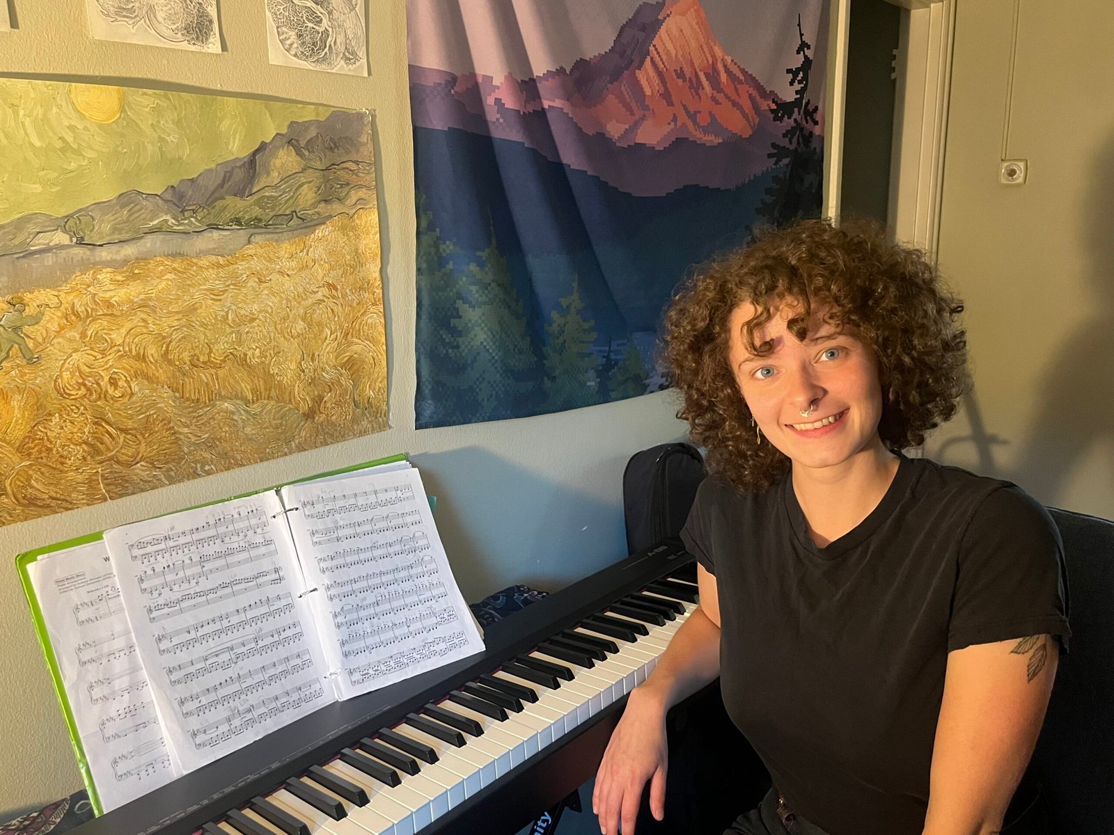 Angie our teacher on piano and guitar in portland