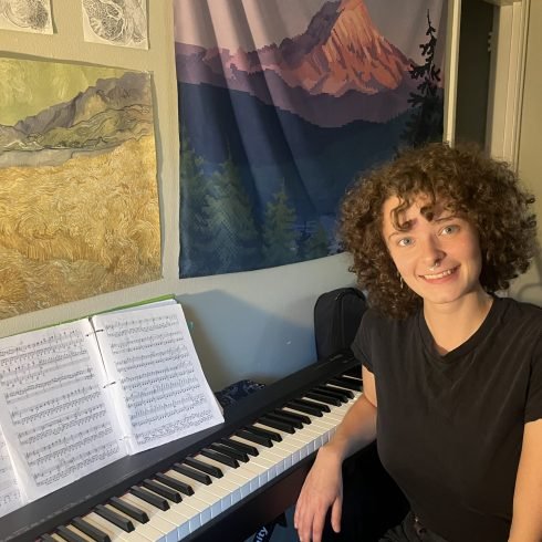 Angie our teacher on piano and guitar in portland