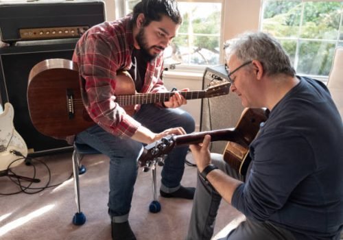 Music lessons at home adult taking in-home guitar lesson in Pasadena